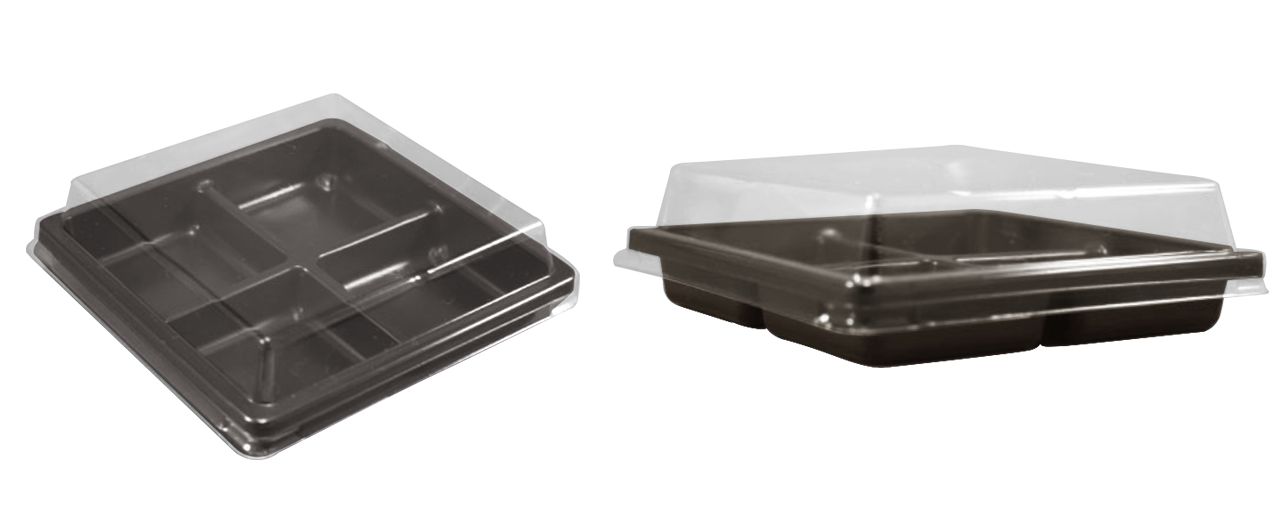 กล่องสี่เหลี่ยม4หลุมฐานน้ำตาล+ฝาใส S&C-T13