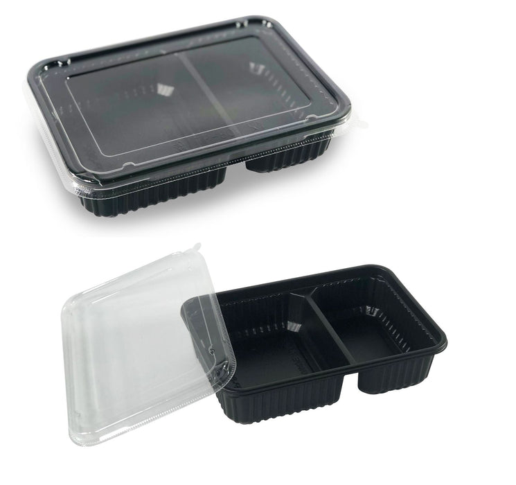 กล่องข้าวสี่เหลี่ยมสีดำ PP TP-802+ฝาOPS (500ml) (2ช่อง)