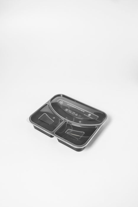 กล่องอาหารพลาสติก 3 ช่อง premium 850ml (ช่องโค้ง) สีดำ