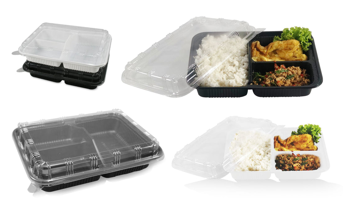 กล่องข้าวสี่เหลี่ยมสีดำ S&C L-34 (PP)+ฝาPET(3หลุม)