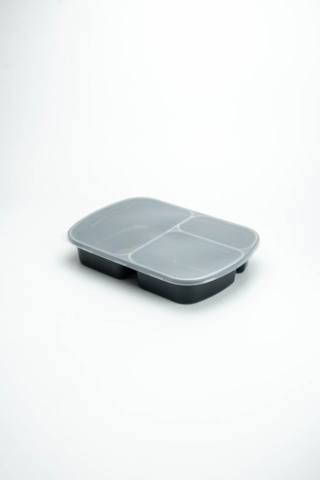 กล่องอาหารพลาสติก 3 ช่อง premium 800ml (ทรงมุมมน) สีดำ