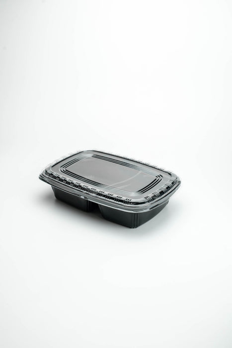 กล่องอาหารพลาสติก 2 ช่อง simple 750ml (ฝาใสไร้ฝ้า) สีดำ