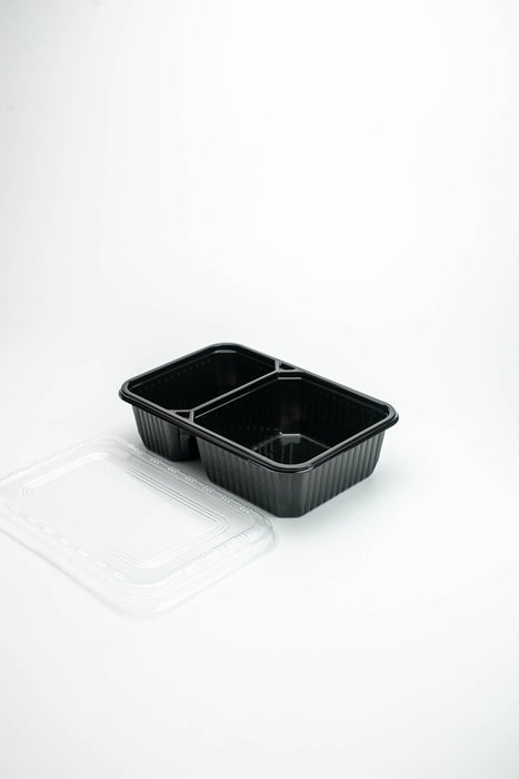 กล่องอาหารพลาสติก 2 ช่อง simple 650ml (ฝาใสไร้ฝ้า) สีดำ