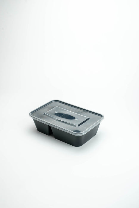 กล่องอาหารพลาสติก 2 ช่อง simple 650ml สีดำ