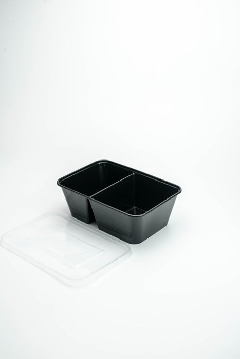 กล่องอาหารพลาสติก 2 ช่อง simple 750ml สีดำ