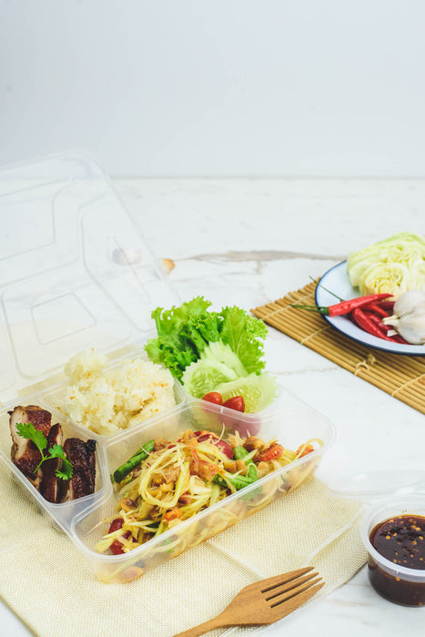 กล่องอาหารพลาสติกใส 4 ช่อง simple 1000ml (ฝาพับ)