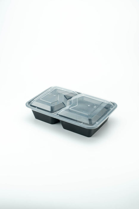 กล่องอาหารพลาสติก 2 ช่อง simple 1000ml ช่องหยัก สีดำ