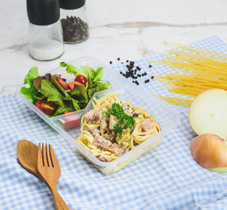 กล่องอาหารพลาสติก 2 ช่อง simple 1000ml ช่องหยัก สีใส