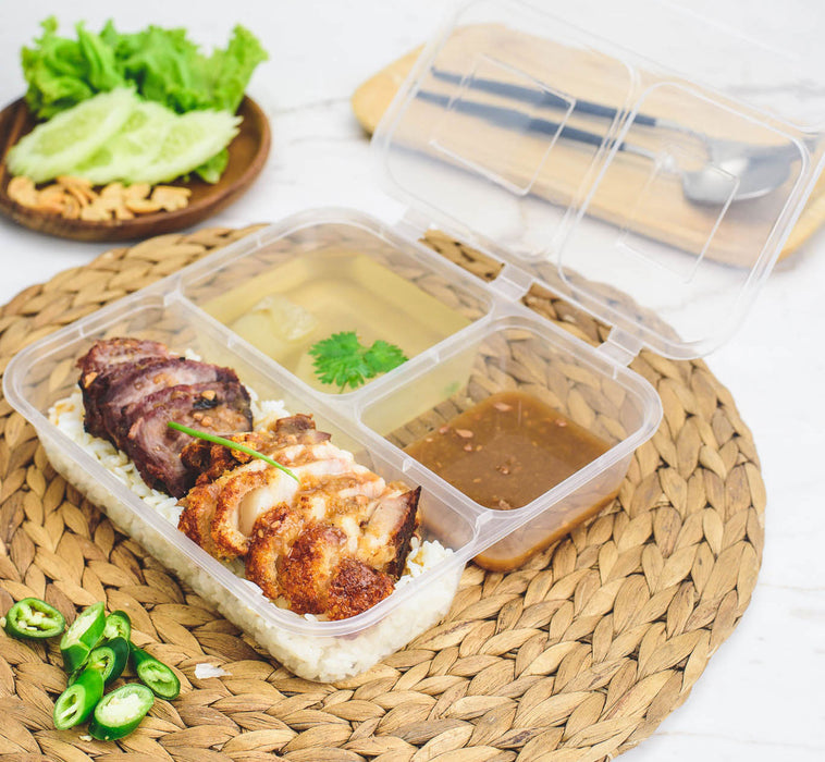 กล่องอาหารพลาสติกใส 3 ช่อง simple 1000ml (ฝาพับแบบ1)